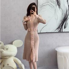 RM30370#新款御姐小香风高级感长袖连衣裙收腰显瘦名媛气质长裙