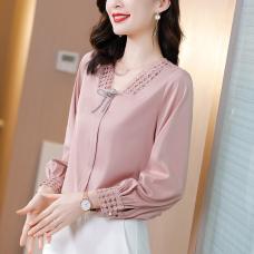 RY2014#秋季新品韩国东大门女装气质纯色镂空蕾丝雪纺衫衬衫