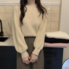 RM30463#保暖半高领设计感灯笼袖针织衫毛衣女