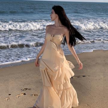 RM30863#法式浪漫海边度假套装超仙抹胸上衣+超仙大裙摆半身裙