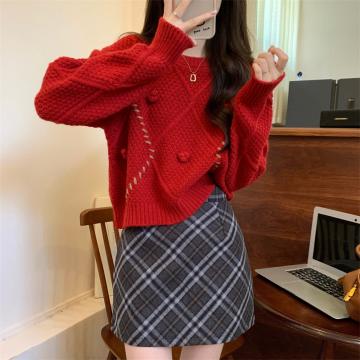 RM30883#新版韩风设计感圣诞过年红色高质量套头毛衣