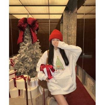 RM30945#圣诞树印花加绒连帽卫衣外套