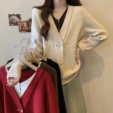 RM31029#大码女装新款秋冬设计感上衣外穿毛衣假两件针织衫开衫外套