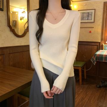 RM31068#韩版修身v领内搭纯色加厚安迪绒针织打底衫毛衣女