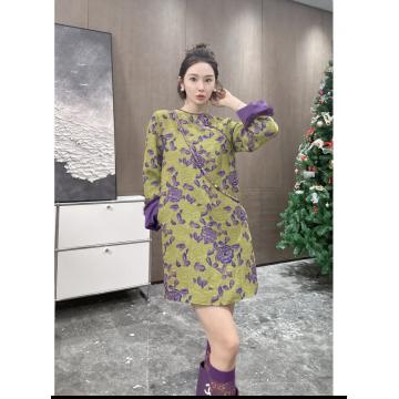 RM31084#柔枝嫩叶新中式国风时尚优雅轻奢印花连衣裙