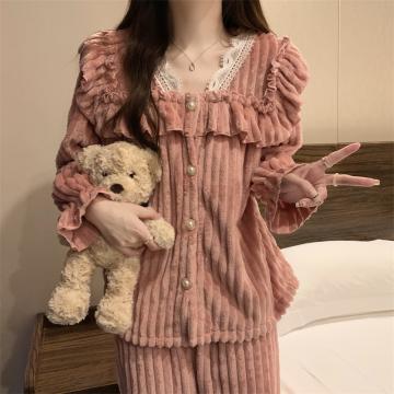 RM31208#高级感公主风珊瑚绒加绒加厚家居服睡衣套装