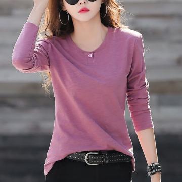 RM31458#韩版新款大码女装长袖T恤女2024春季新款纯色外穿或打底上...