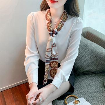 RM31459#纺衬衫女设计感小众时尚洋气飘带气质缎面系带衬衣