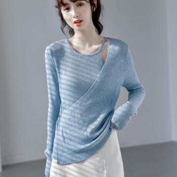 RM31470#新款长袖设计感小众洋气修身毛衣露肩针织衫女装