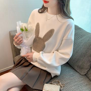 RM31610#新款韩版宽松加绒卫衣女圆领兔子小个子上衣外套