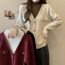 RM29110#大码女装2023冬季新款假两件高领撞色宽松毛衣显瘦遮肉针织衫