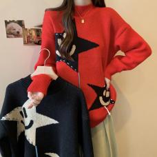 RM29117#大码女装秋冬套头针织打底衫女2023新年红宽松洋气设计感毛衣