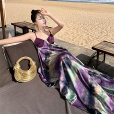 RM29270#新款水墨画小众高级气质显瘦吊带连衣裙女海边度假裙