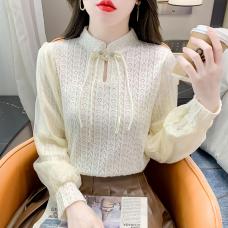 RM29388#新中式复古盘扣上衣秋冬打底新款独特别致设计感小众蕾丝长袖衬衫