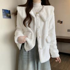 RM29435#大码2023秋冬季新款短外套女珍珠领洋气皮毛一体防水貂绒大衣