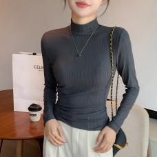 RM29934#韩国东大门新款半高领打底衫女内搭外穿休闲简约舒适弹性长袖T恤