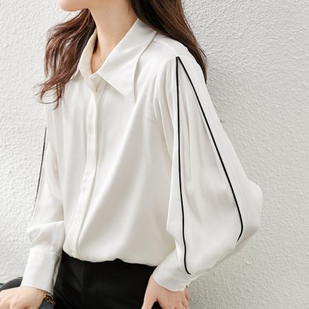 RM30590#雪纺衬衫长袖上衣女2024年春季新款洋气气质时尚欧货高档白色小衫