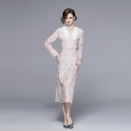 RM30834#洋气减龄粉色半身裙套装女秋季穿搭高级感刺绣蕾丝两件套
