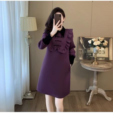RM31090#新中式国风紫色连衣裙