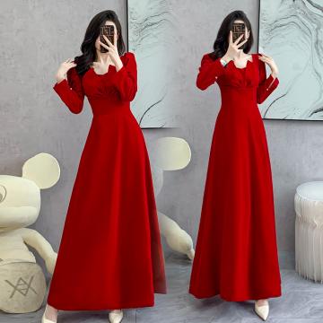 RM31694#新款结婚便装订婚高级晚礼服酒红色连衣裙平时可穿
