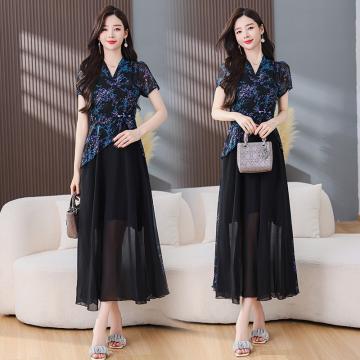 RM31739#新中式连衣裙女夏季 新款时尚高端气质显瘦高级感裙子v领长裙
