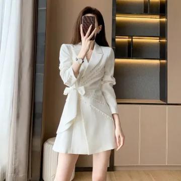 RM31930#新款女装高端精致气质小香风长袖西装连衣裙女法式白色裙子