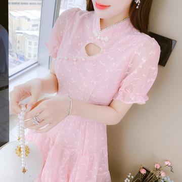 RM32006#夏季新款小众镂空蕾丝旗袍连衣裙气质甜美公主风蛋糕裙