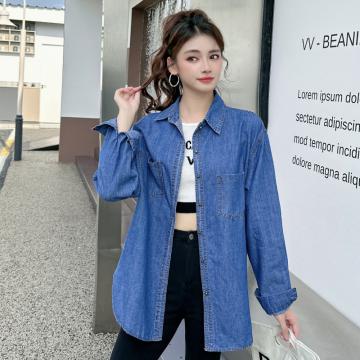 RM32067#新款大码显瘦女装时尚洋气质韩版纯棉牛仔衬衫女衬衣