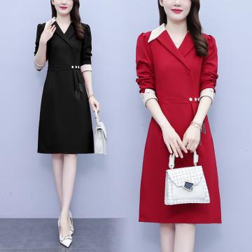 RM32085#大码女装 新款胖MM韩版时尚修身显瘦气质西装领连衣裙