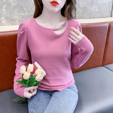 RM32204#新款韩版修身显瘦长袖纯色设计感小众打底上衣