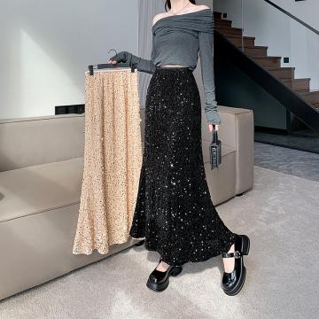 RM32213#新款气质亮片长裙女春季高腰设计感小众时尚半身裙垂感鱼尾裙