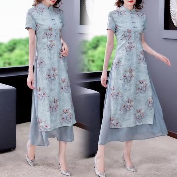 RM32237#奥黛款旗袍越南正宗年轻款复古新式长旗袍收腰改良版连衣裙