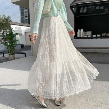 RM32298#法式网纱蕾丝半身裙  新款a字高腰显瘦中长款仙气半裙