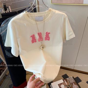 RM32320#精梳纯棉后包领有缝边S-XXXL夏装短袖T恤女
