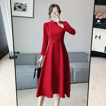 RM32329#新款新中式改良旗袍中国风敬酒服红色订婚礼服连衣裙