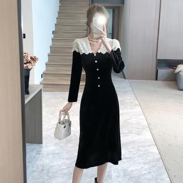 RM32331#新款气质女装高级感独特超好看精致长袖黑色连衣裙