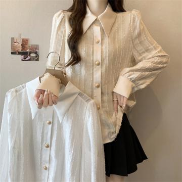 RM32343#大码衬衫女 设计感小众时尚洋气衬衣肌理感长袖上衣