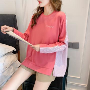 RM32442#csk丘比特衬衫拼接卫衣女宽松慵懒圆领粉色薄绣花上衣