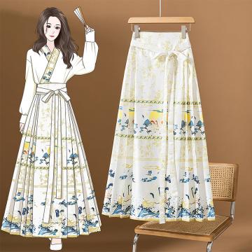 RM32511# 女装2024春季新款新中式国风印花改良汉服修身显瘦马面裙