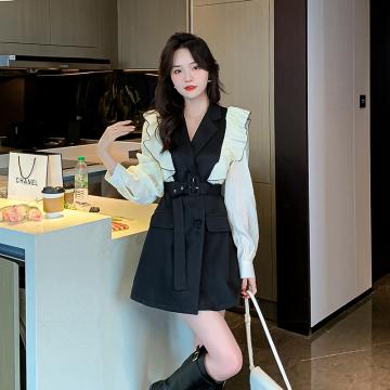 RM32607#新款韩版收腰设计感秋装显瘦西装裙御姐轻熟风连衣裙