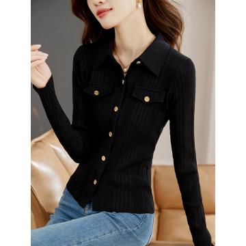 RM32629#黑色V领毛衣外套 新款针织开衫显瘦高级感小香风上衣