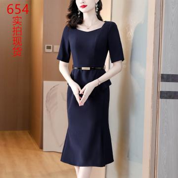 RM32666#高级感连衣裙春夏装女2024年新款通勤假两件五分袖职业裙子