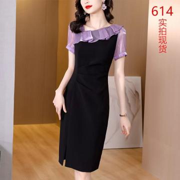RM32672#法式连衣裙女短袖夏装高级感设计感小众气质斜领开叉包臀裙