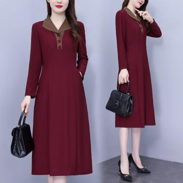 RM32756#贵夫人长袖连衣裙女2024春装新款高端奢华洋气质中年妈妈红...