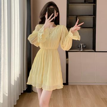 RM32851#新款小个子法式高级感收腰显瘦仙女裙子中长款雪纺裙