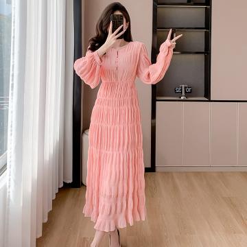 RM32853#法式甜美风收腰显瘦连衣裙旅游穿搭度假裙雪纺长裙子