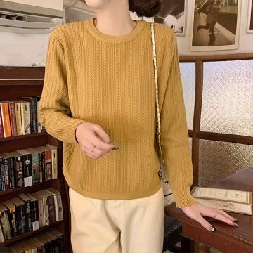 RM32865#韩版新款简约纯色圆领套头百搭螺纹针织毛衣打底衫