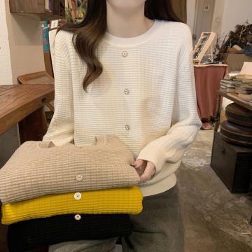 RM32867#韩版纯色宽松显瘦小香风套头圆领气质毛衣针织衫女