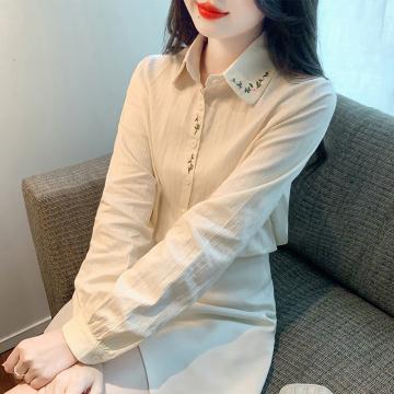 RM32909#新款韩版刺绣棉布长袖衬衫时尚气质百搭上衣女