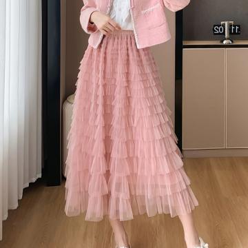 RM32958#新法式温柔风设计感蕾丝百褶蛋糕裙网纱半身裙